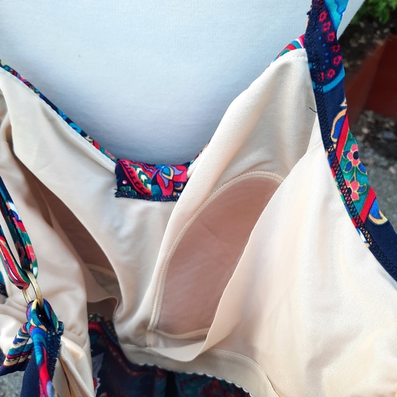 Lands' End Swim Paisley Slimming Blouson Padded Bra Tankini Top 16W Navy Multi - Picture 12 of 14